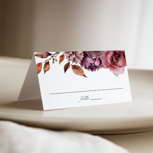 Rustic Autumn Marsala Floral Wedding Platzkarte