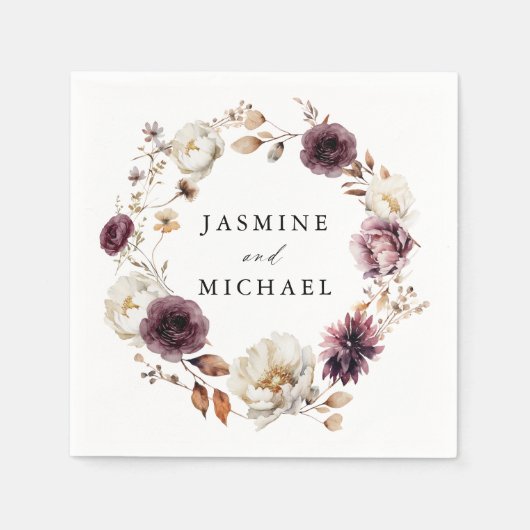 Rustic Autumn Marsala Floral Wreath Wedding Serviette (Vorderseite)