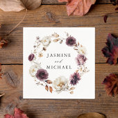 Rustic Autumn Marsala Floral Wreath Wedding Serviette
