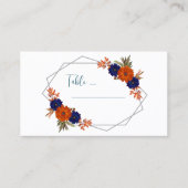 Rustic Autumn Orange Navy Blue Floral Wedding Platzkarte (Vorderseite)