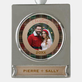 Rustic Autumn Plaid Banner-Ornament Silber