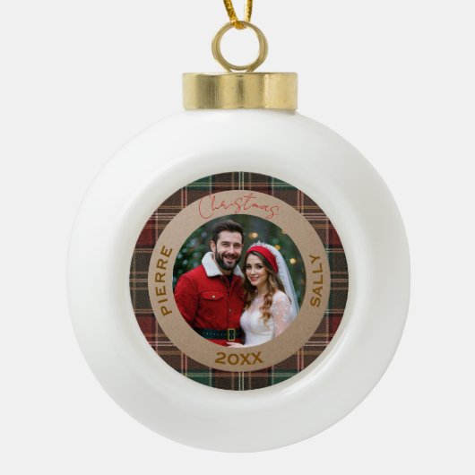 Rustic Autumn Plaid Keramik Kugel-Ornament (Vorderseite)