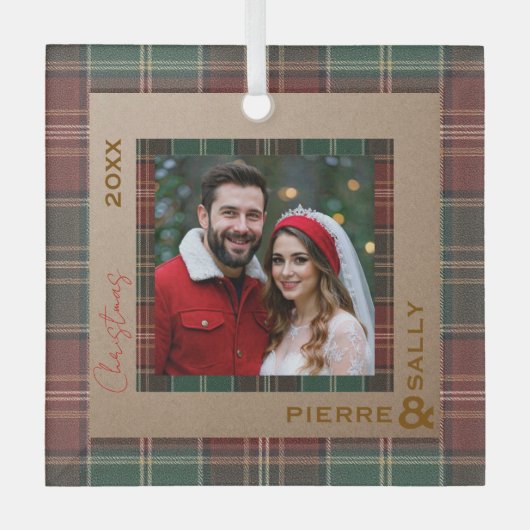 Rustic Autumn Plaid Ornament Aus Glas (Vorderseite)