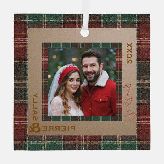 Rustic Autumn Plaid Ornament Aus Glas (Rückseite)