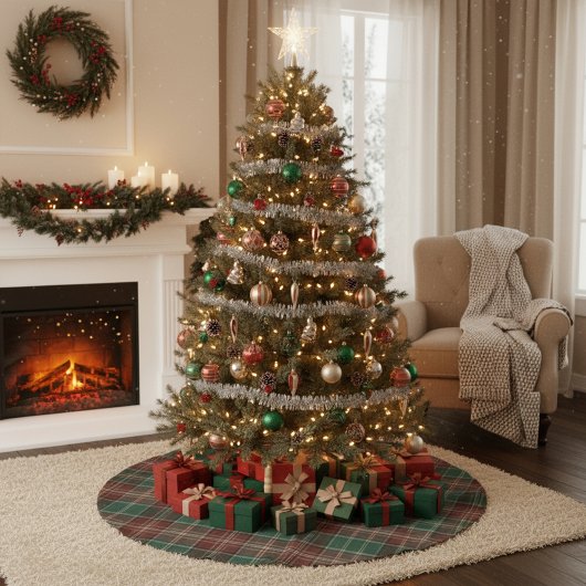 Rustic Autumn Plaid Polyester Weihnachtsbaumdecke