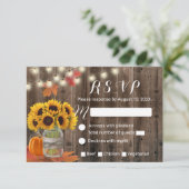Rustic Autumn Sunflower Jar Pumpkin Wedding RSVP Karte (Stehend Vorderseite)