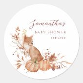 Rustic Autumn Terracotta Fox Pumpkin Baby Shower Runder Aufkleber (Vorderseite)