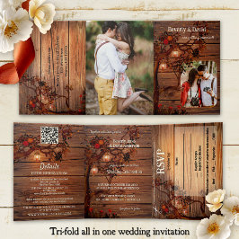 Rustic Autumn Tree Photo Wedding  Dreifach Gefaltete Einladung