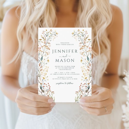 Rustic Autumn Wildflower Wreath Wedding Invitation Einladung