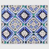 Rustic Azulejo Spanisches Muster Tiles Navy White Geschenkpapier (Flach)