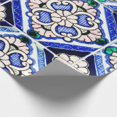 Rustic Azulejo Spanisches Muster Tiles Navy White Geschenkpapier (Ecke)