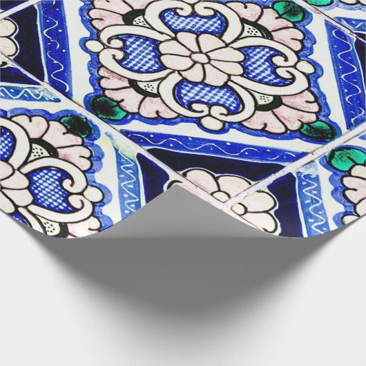 Rustic Azulejo Spanisches Muster Tiles Navy White Geschenkpapier (Ecke)