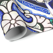 Rustic Azulejo Spanisches Muster Tiles Navy White Geschenkpapier (Rolleneckpunkt)