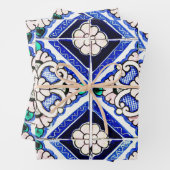 Rustic Azulejo Spanisches Muster Tiles Navy White Geschenkpapier Set (Beispiel)