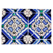 Rustic Azulejo Spanisches Muster Tiles Navy White Große Geschenktüte (Rückseite)