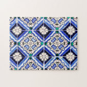 Rustic Azulejo Spanisches Muster Tiles Navy White Puzzle (Horizontal)