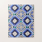 Rustic Azulejo Spanisches Muster Tiles Navy White Puzzle (Vertikal)
