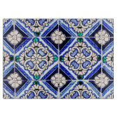 Rustic Azulejo Spanisches Muster Tiles Navy White Schneidebrett (Vorderseite)
