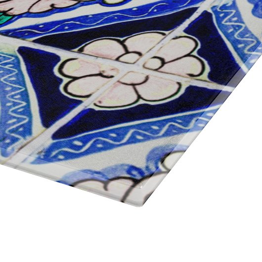 Rustic Azulejo Spanisches Muster Tiles Navy White Schneidebrett (Ecke)