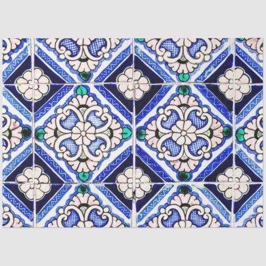 Rustic Azulejo Spanisches Muster Tiles Navy White Seidenpapier (Vorderseite)
