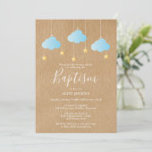 Rustic Baby Boy Taufe Christening Twinkle Stars Einladung (Stehend Vorderseite)