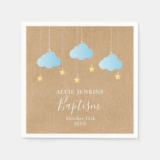 Rustic Baby Boy Taufe Christening Twinkle Stars Serviette (Vorderseite)