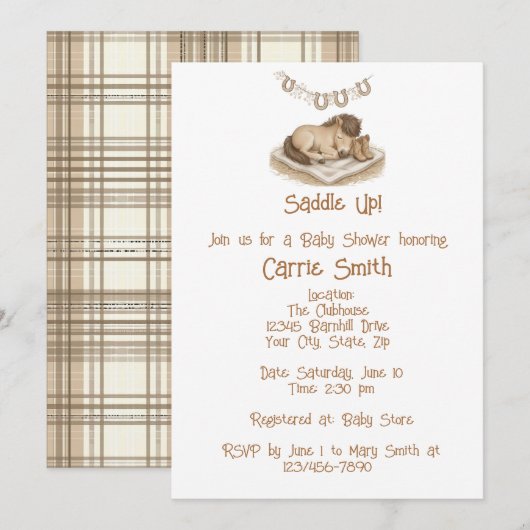 Rustic Baby Cowboy Boots and Foal Einladung (Vorne/Hinten)