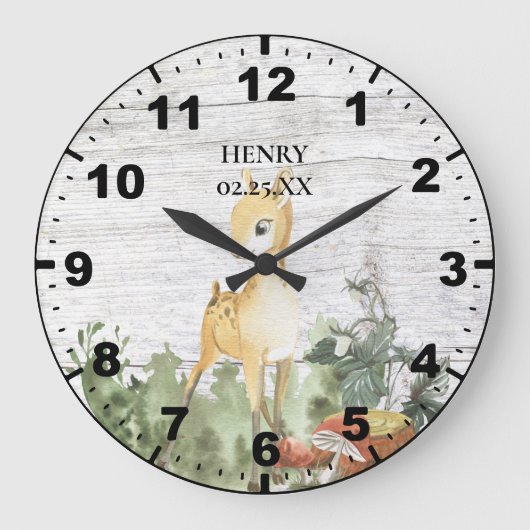 Rustic Baby Fawn Deer Nature Greenerity Barn Wood Große Wanduhr (Vorderseite)