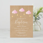 Rustic Baby Girl Baptisse Christening Twinkle Star Einladung (Stehend Vorderseite)