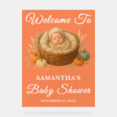 Rustic Baby in Basket Fall Baby Dusche Willkommen Acrylschild (Vorderseite)