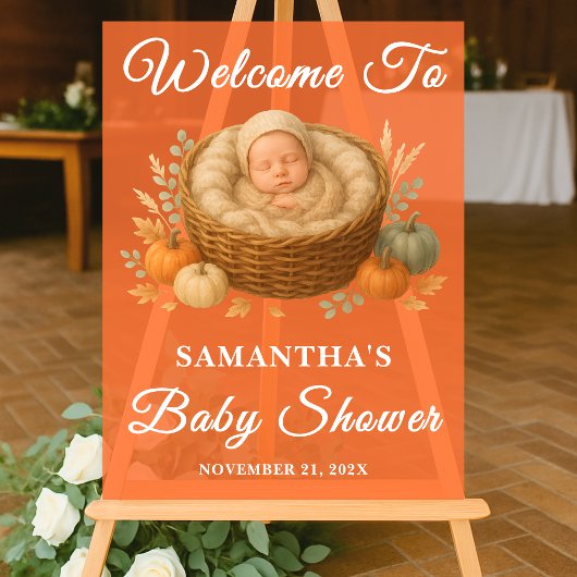 Rustic Baby in Basket Fall Baby Dusche Willkommen Acrylschild
