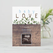 Rustic Baby Liebe Wood Ultrasound Baby Shower Invi Einladung (Stehend Vorderseite)