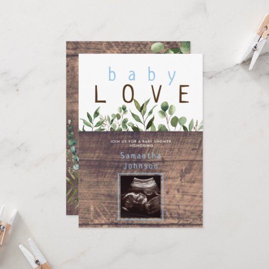 Rustic Baby Liebe Wood Ultrasound Baby Shower Invi Einladung (Vorderseite/Rückseite Beispiel)
