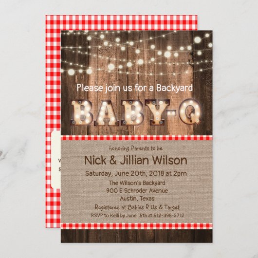 Rustic Baby Q GRILLEN Baby Shower Einladung (Vorne/Hinten)