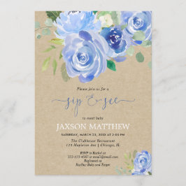 Rustic Baby Sip sehen blaue Aquarellfarben Einladung