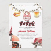 Rustic BabyQ Red Clothesline GRILLEN Baby Shower Einladung (Vorne/Hinten)