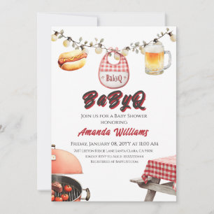 Rustic BabyQ Red Clothesline GRILLEN Baby Shower Einladung