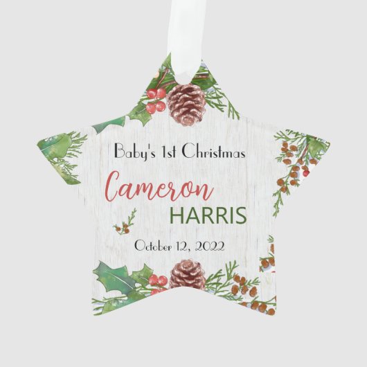 Rustic Baby's 1. Weihnachts Best Geschenk Custom F Ornament (Rückseite)