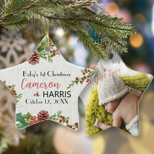 Rustic Baby's 1. Weihnachts-Meilenstein-Foto Keramik Ornament