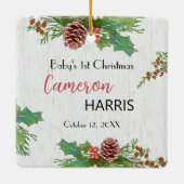 Rustic Baby's 1. Weihnachts-Meilenstein-Foto Keramikornament (Rückseite)