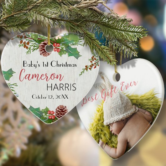 Rustic Baby's 1. Weihnachts-Meilenstein-Foto Ornament