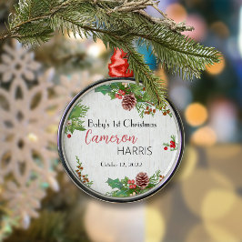 Rustic Baby's 1. Weihnachtsfeier & Pine Ornament Aus Metall