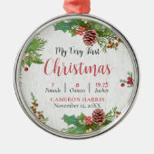 Rustic Baby's 1. Weihnachtsgeburt Details Ornament Aus Metall (Vorne)