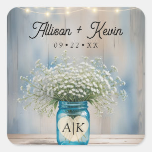 Rustic Baby's Breath Country Wedding Monogram Quadratischer Aufkleber
