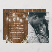 Rustic Babys Breath Mason Jar Foto Wedding Einladung (Vorne/Hinten)