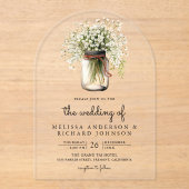 Rustic Baby's Breath Mason Jar Wedding Acryleinladungen (Vorderseite)