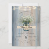 Rustic Baby's Breath Mason Jar Wedding Einladung (Vorderseite)