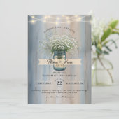 Rustic Baby's Breath Mason Jar Wedding Einladung (Stehend Vorderseite)
