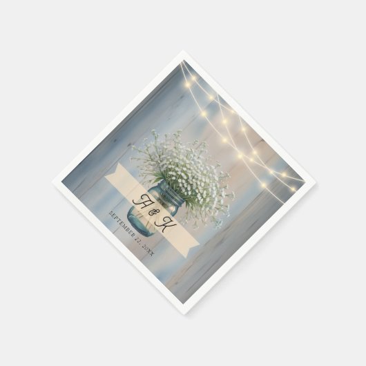 Rustic Baby's Breath Mason Jar Wedding Napkins Serviette (Ecke)