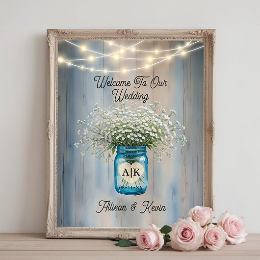 Rustic Baby's Breath Mason Jar Wedding Poster-Zeic Fotodruck